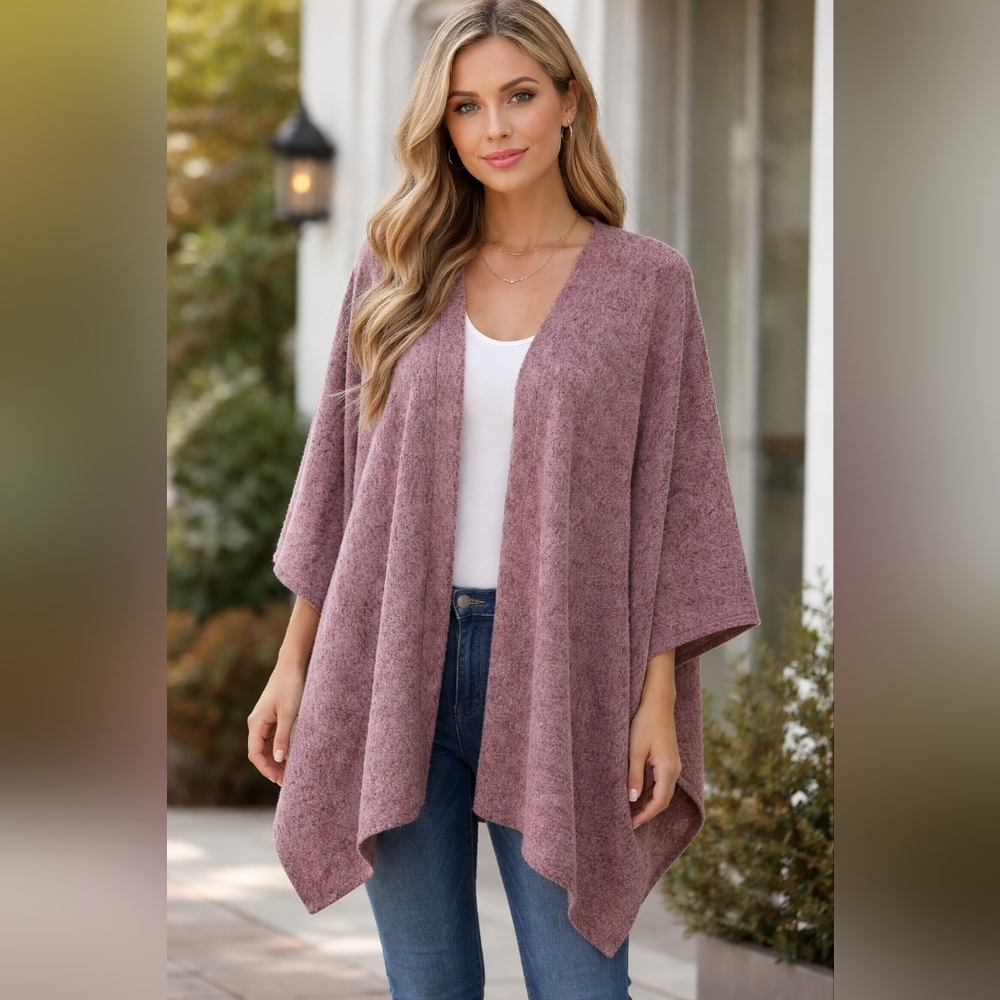 #1378 Cherish soft maroon open front thick and fuzzy soft cardigan sz. OS